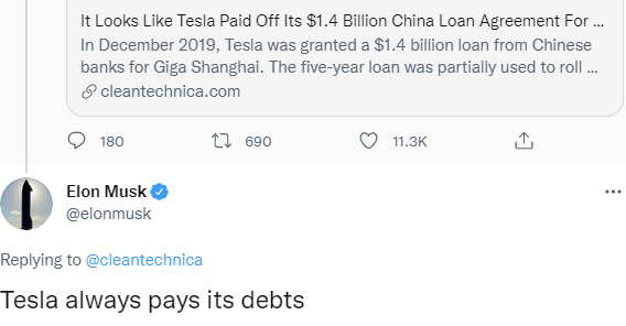 马斯克证实特斯拉上海工厂的 14 亿美元贷款已提前还清休闲区蓝鸢梦想 - Www.slyday.coM 马斯克证实特斯拉上海工厂的 14 亿美元贷款已提前还清休闲区蓝鸢梦想 - Www.slyday.coM