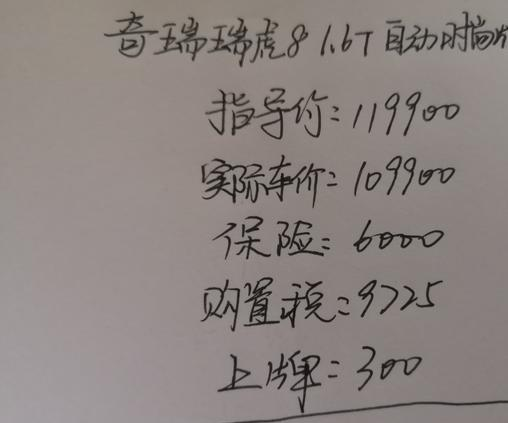 126000元提了一辆瑞虎8
