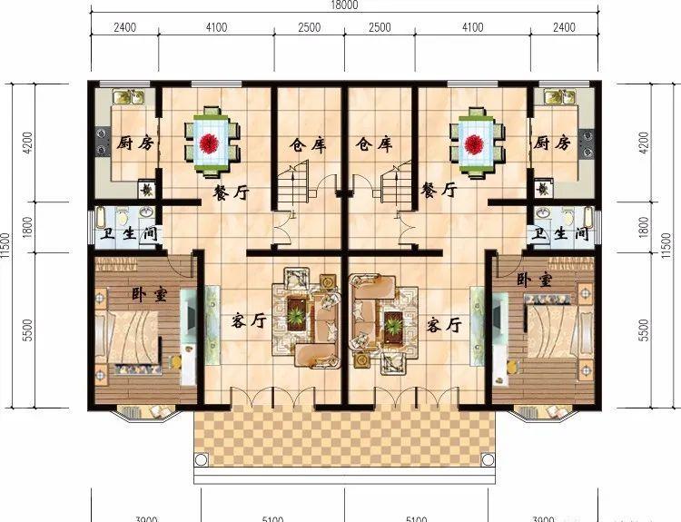 面宽18米左右的双拼别墅,两兄弟一块建房,这样做省事省钱