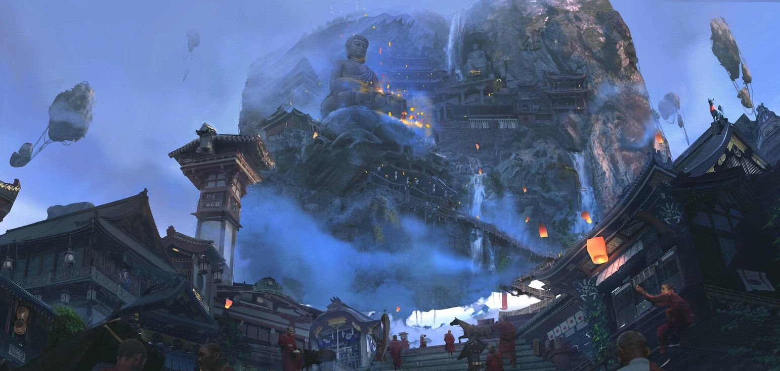 一组不错的古风建筑场景插画作品画风精美细致颇有意境