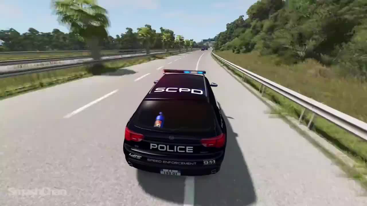 beamng:各种高性能警车vs装甲卡车和大货车,史诗级警匪追逐大