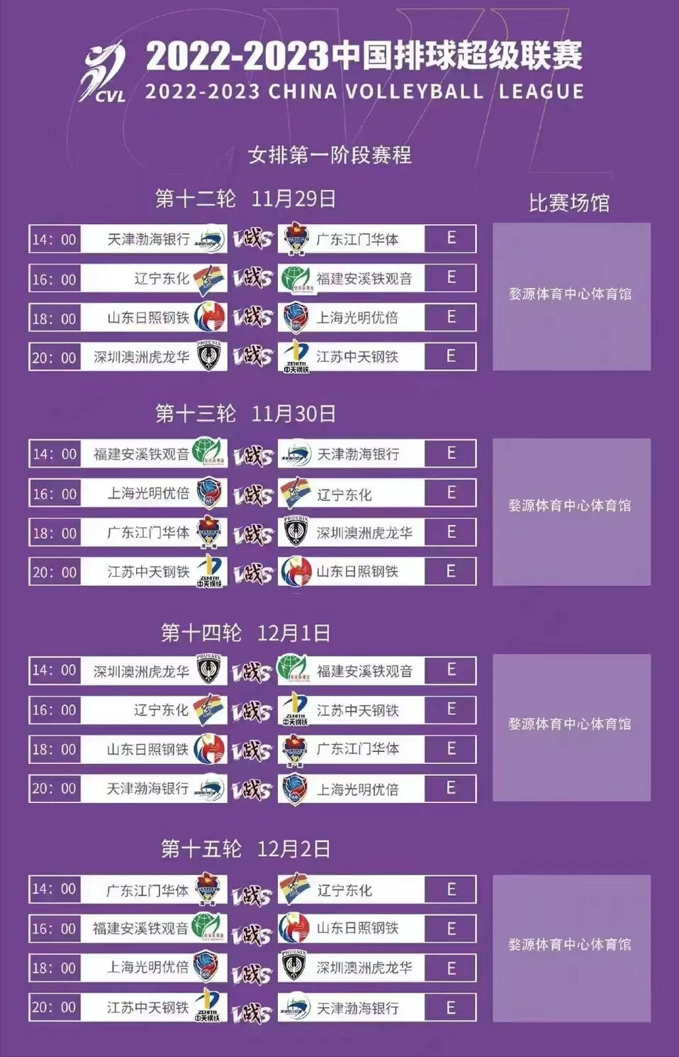 排超E组赛程出炉！每场比赛都是强强对话，苏沪闽粤轮战天津女排