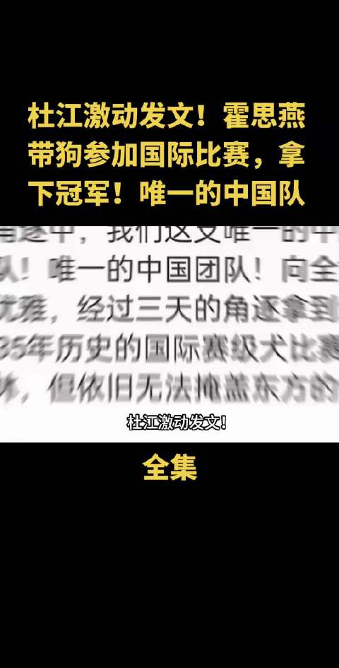 杜江激动发文！霍思燕带狗参加国际比赛，拿下冠军！唯一的中国队