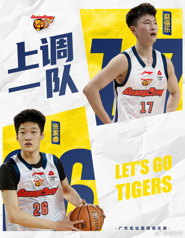 广东男篮官宣：黄明依、张文逸完成续约，张家睿、赵保乐上调一队