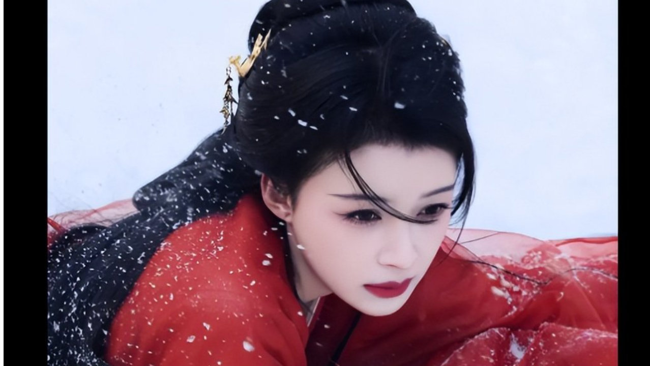 孙怡红色古风襦裙，雪地漫舞，变身穿越美人！