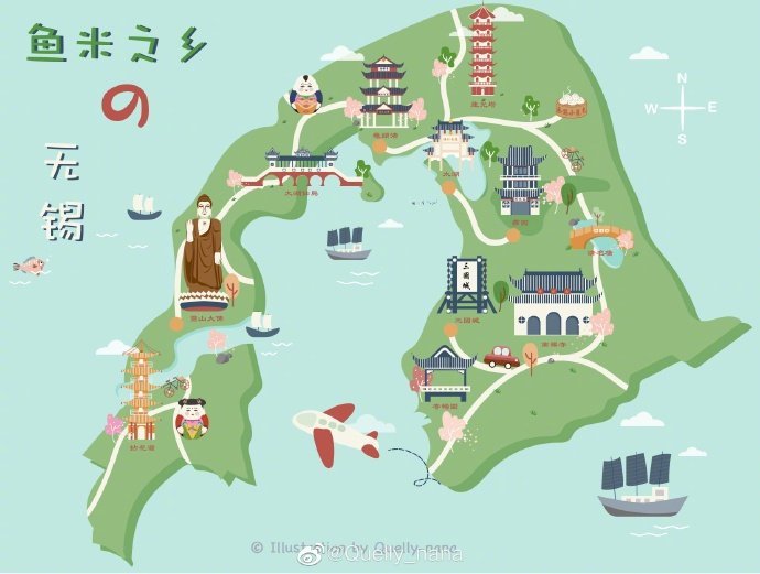 无锡旅游景点地图画风有点可爱的哦