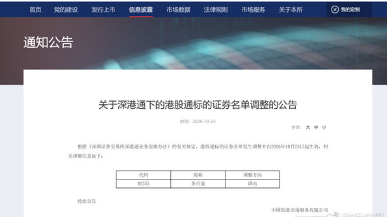 茶百道被沪深交易所相继“踢出”港股通