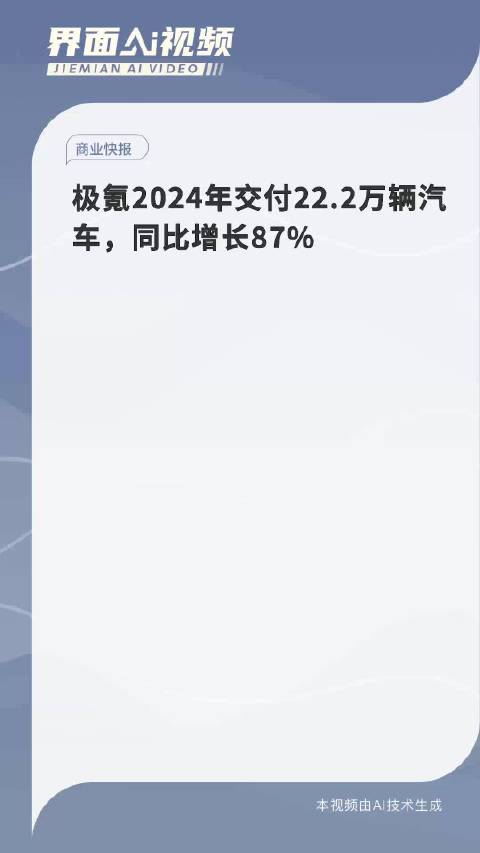 极氪2024年交付22.2万辆汽车，同比增长87%