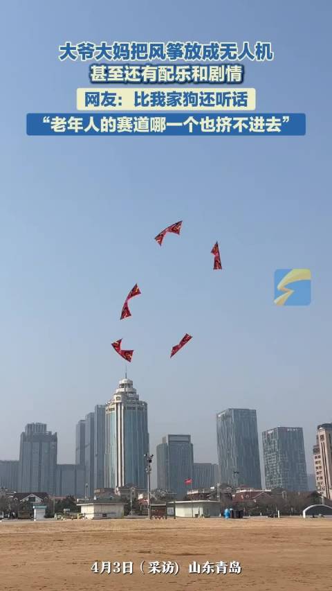 大爷大妈把风筝放成无人机 网友：比我家狗还听话