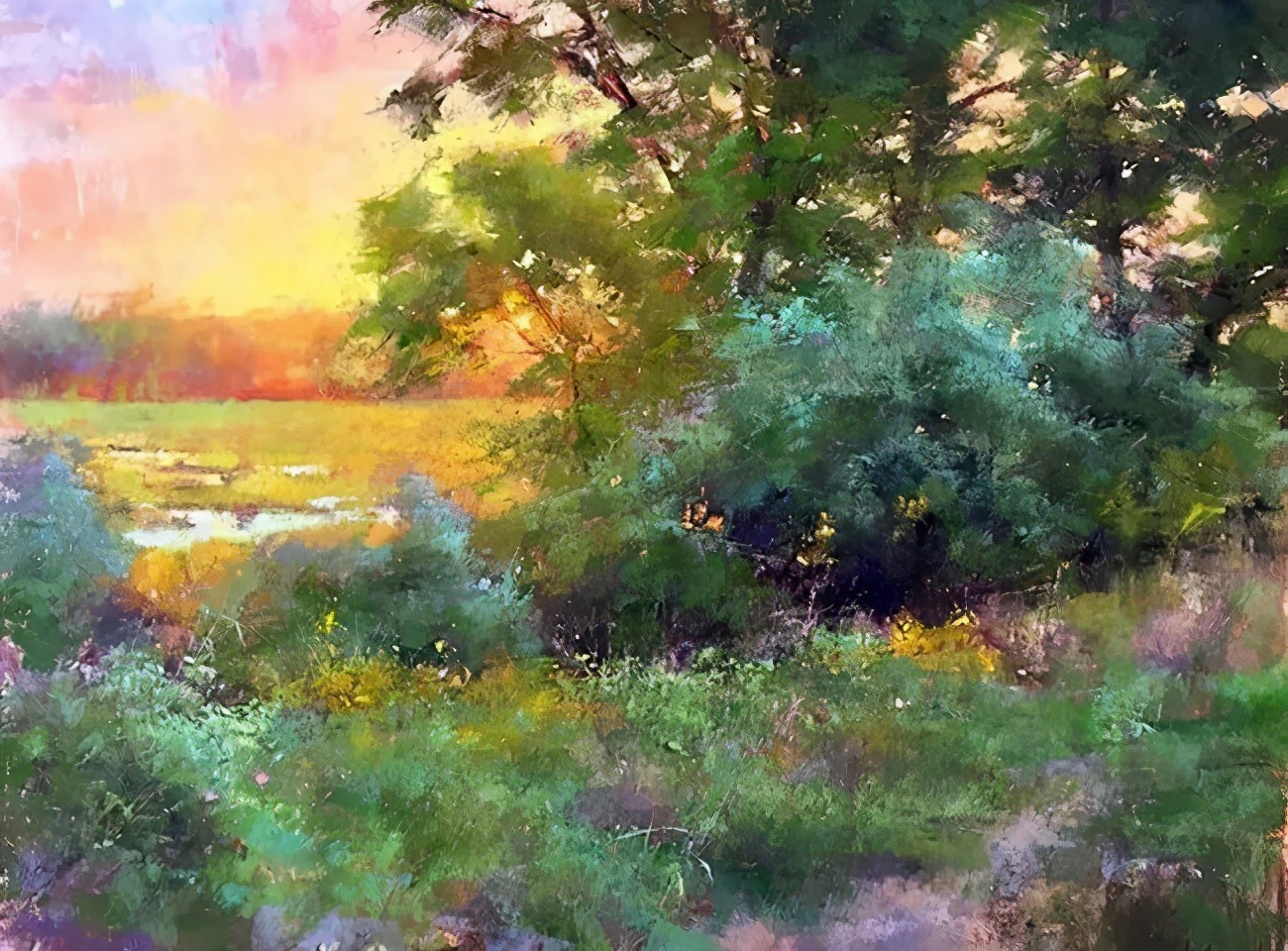 美国艺术家阿奎尔 柔和的风景油画,温馨美好!