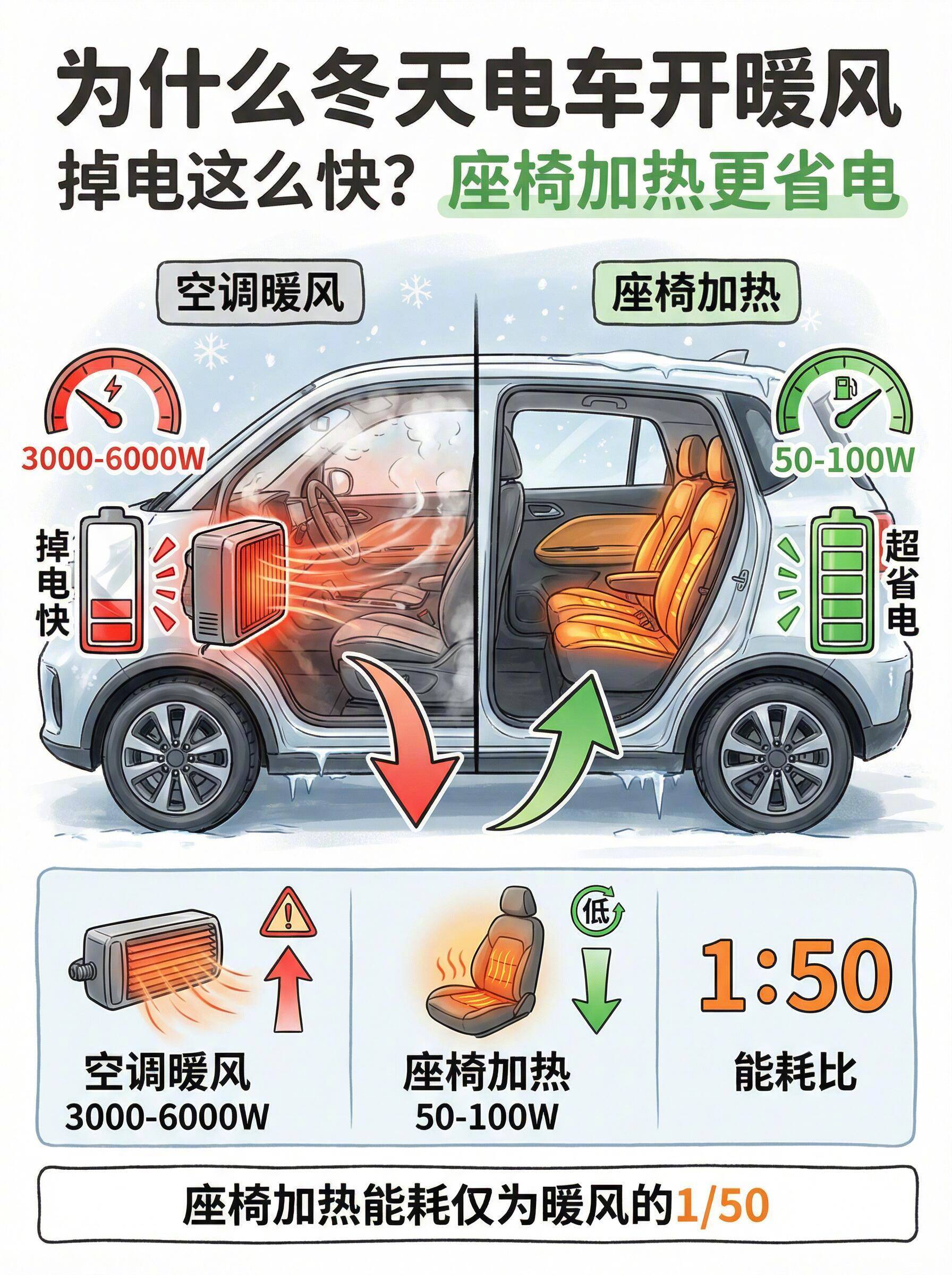 冬天先开座椅加热，省电又暖和！