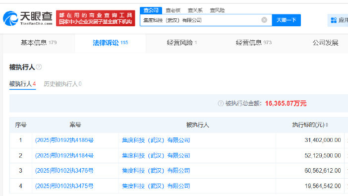 集度科技武汉公司等被执行8353万