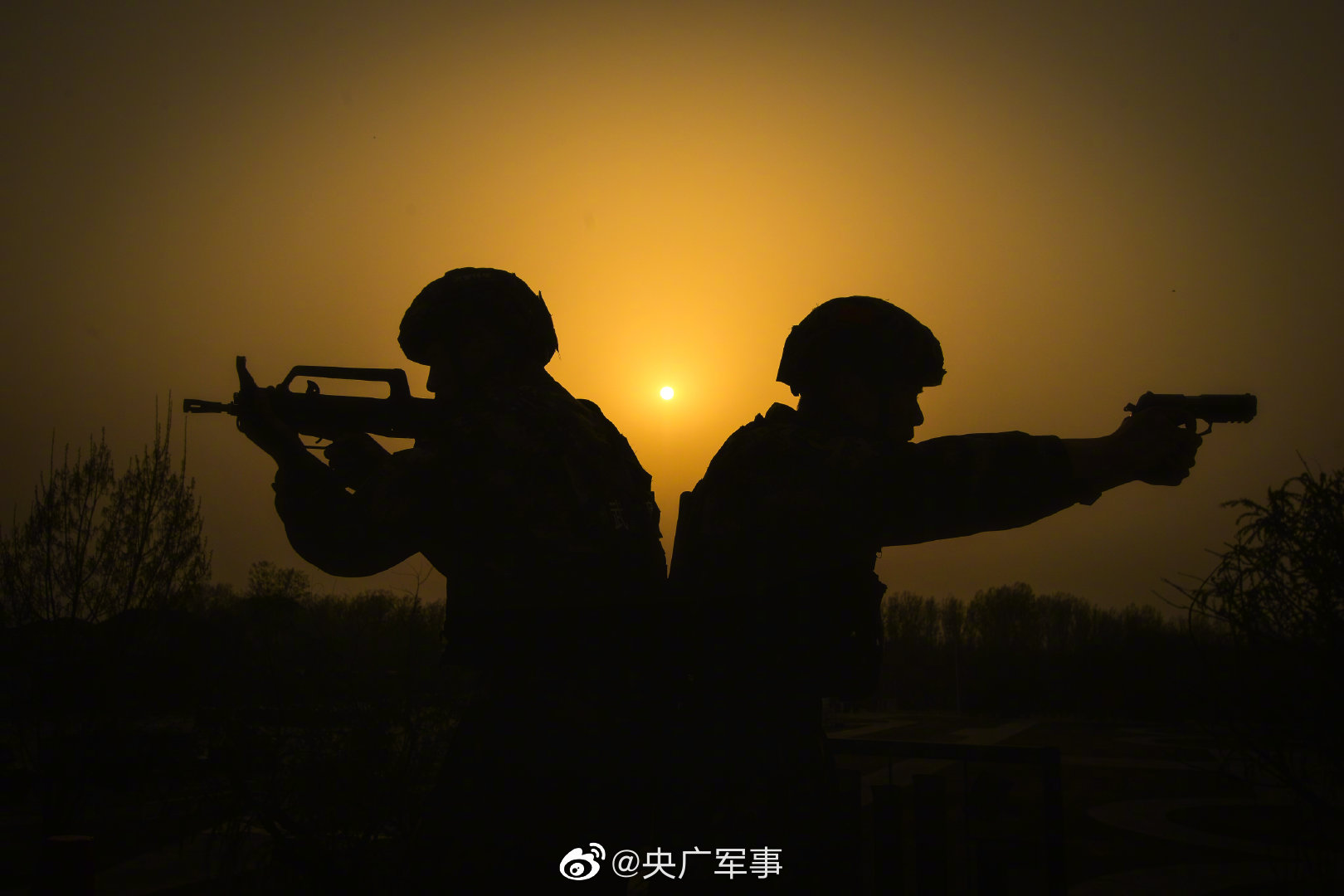 帅!夕阳下武警官兵训练剪影