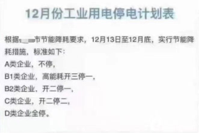 业内预计,2021年1月时,因年底订单高峰期过去,工业用电相对减少"双控