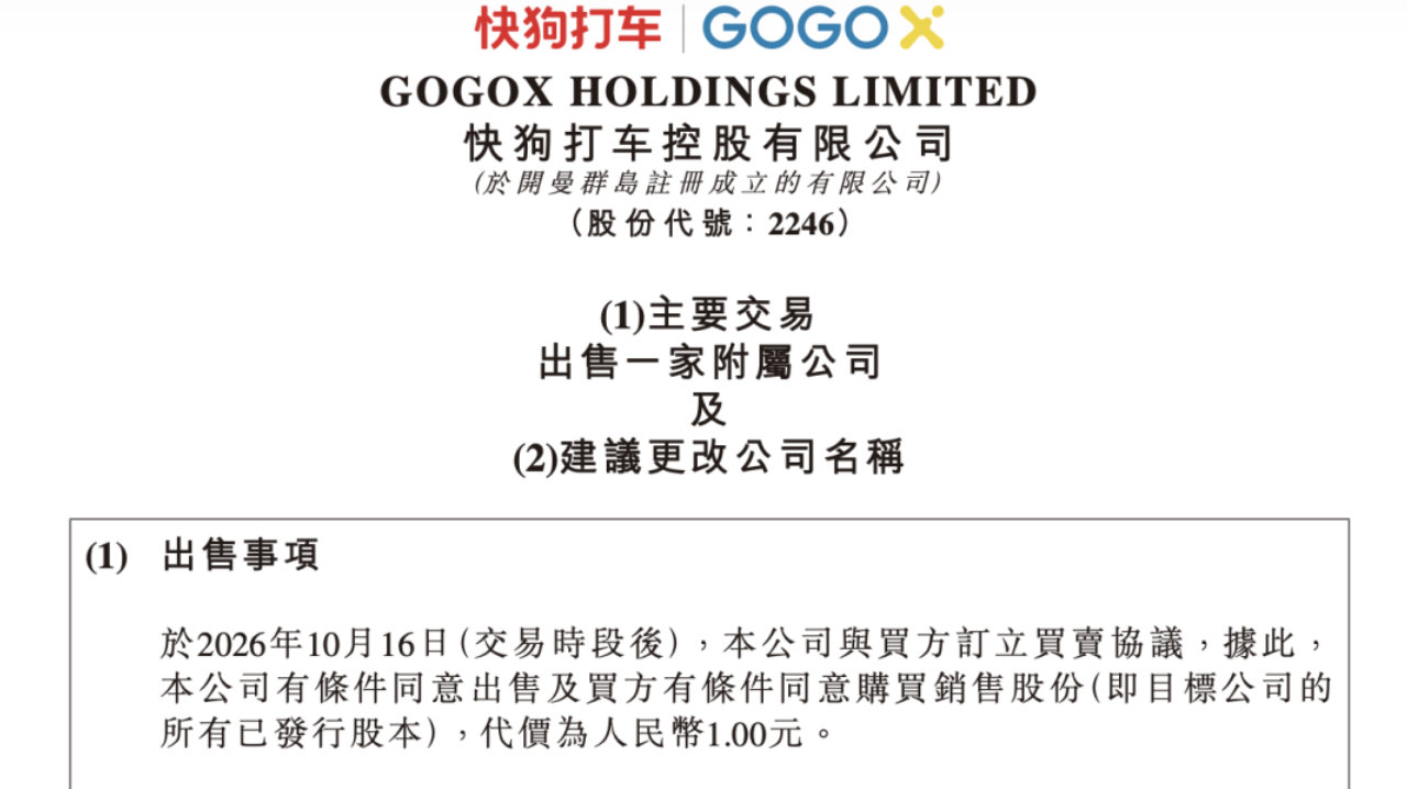 作价1元,快狗打车拟出售中国内地业务 作价1元,快狗打车拟出售中国内地业务
