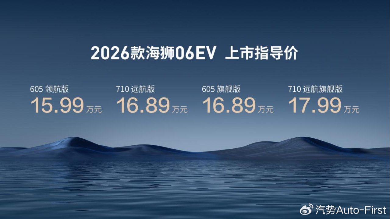 实力进阶，海狮不搞期货，比亚迪2026款海狮06EV售价15.99-17.99万元