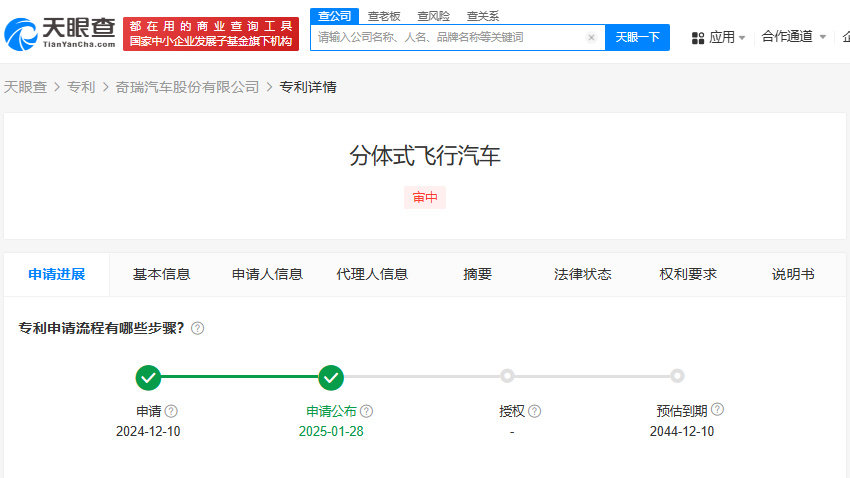 清华大学奇瑞汽车分体式飞行汽车专利公布
