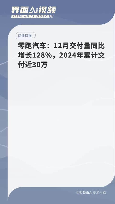 零跑汽车：12月交付量同比增长128%，2024年累计交付近30万