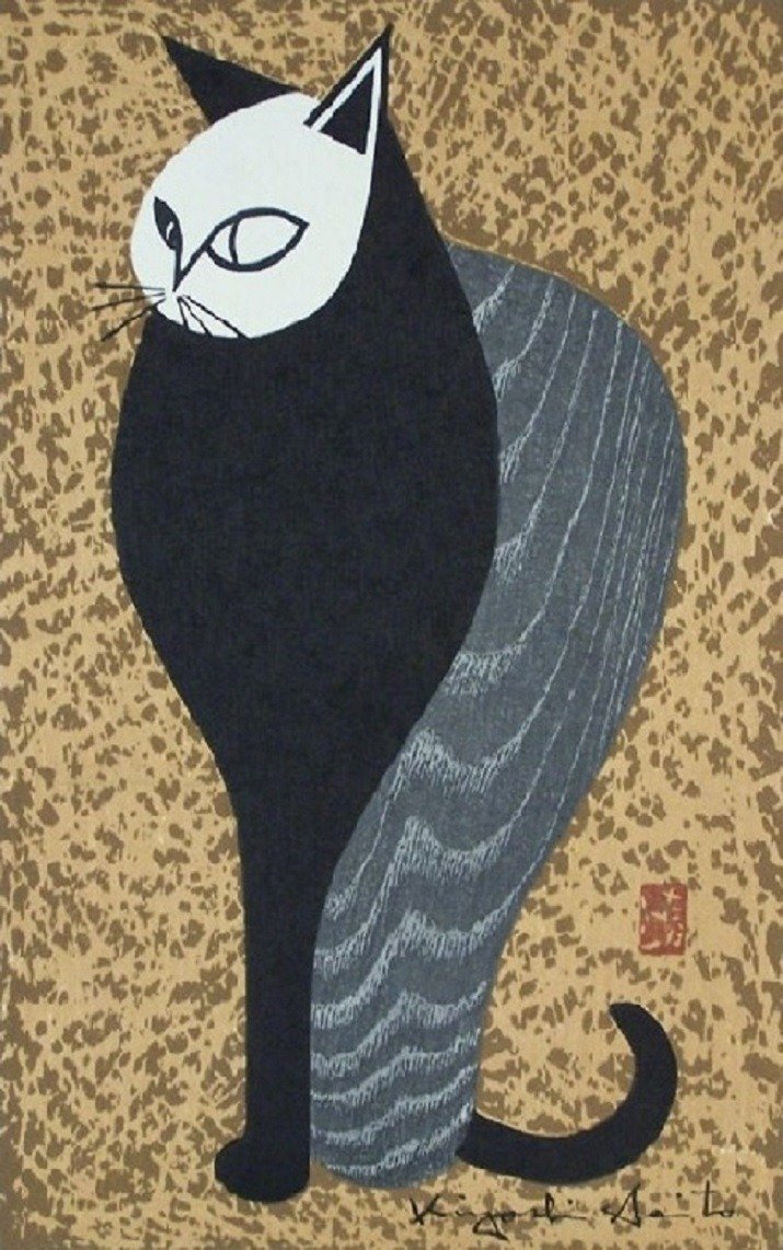 日本版画大师斋藤清(kiyoshi saito)笔下的高贵猫