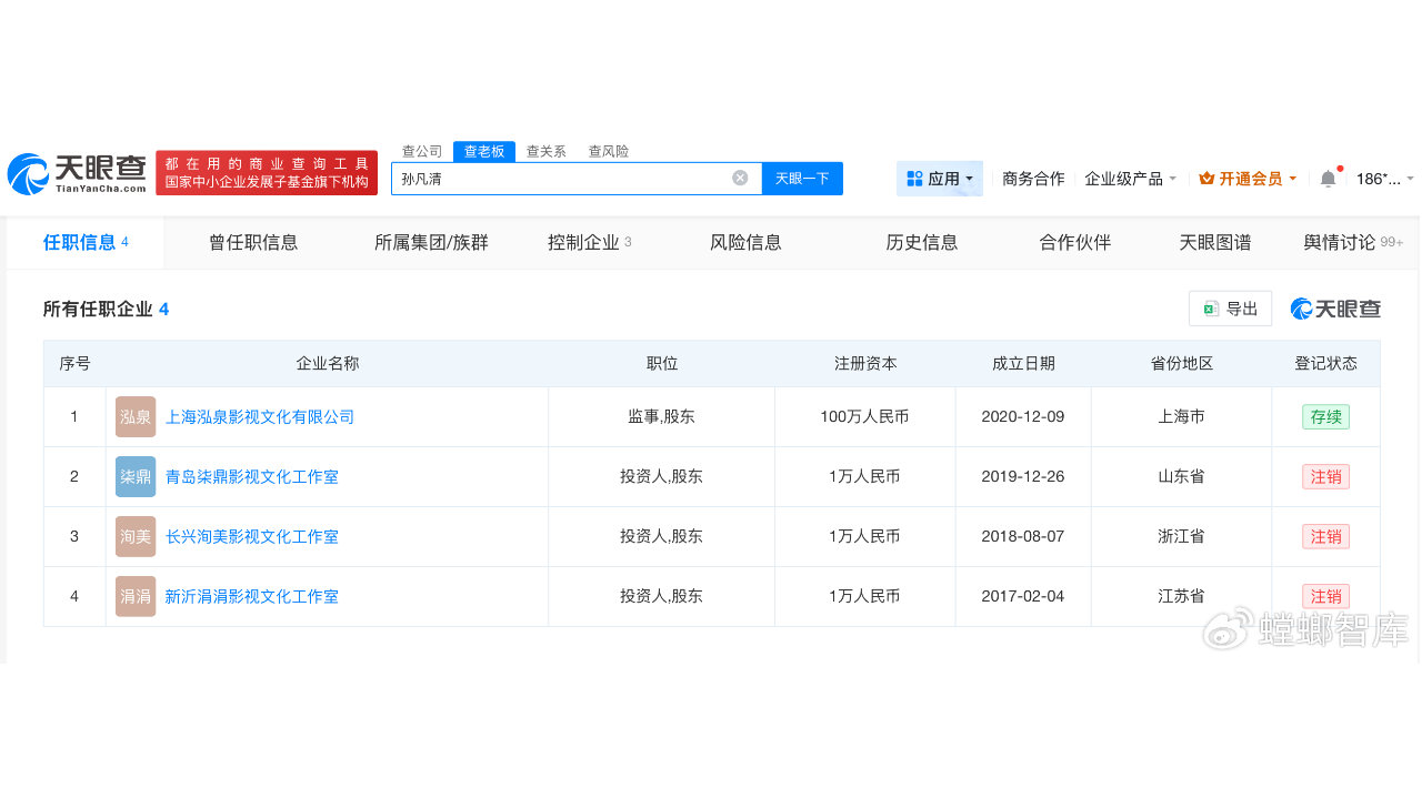 宋祖儿名下仅1家公司存续