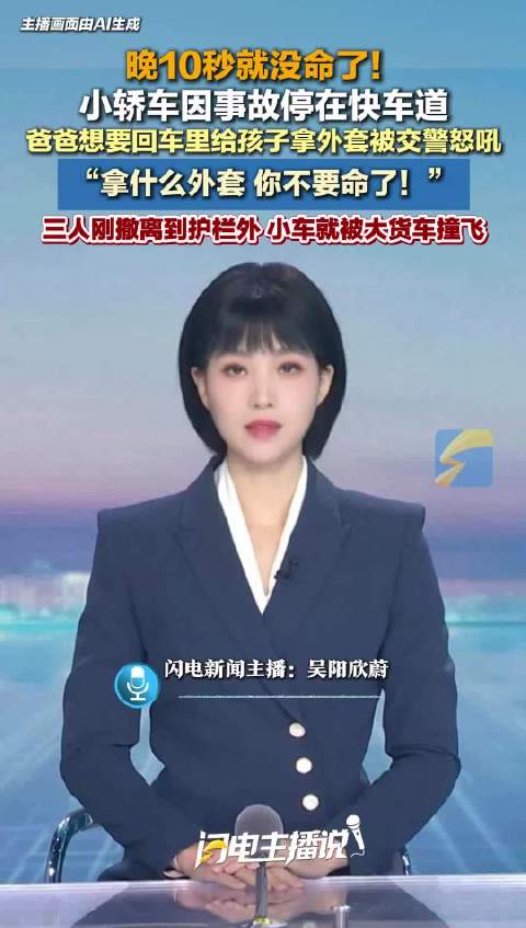 晚10秒就没命了！小轿车因事故停在快车道 爸爸想要回车里给儿子拿外套被交警怒吼 “拿什么外套 你不要命了！”