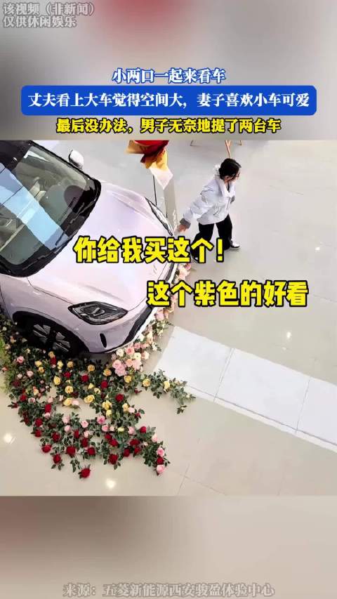 小两口一起来看车，丈夫看上大车觉得空间大，妻子喜欢小车可爱 ！