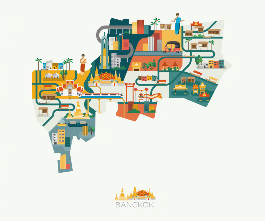 亚洲城市旅行插画地图——插画师jing zhang 每个城市