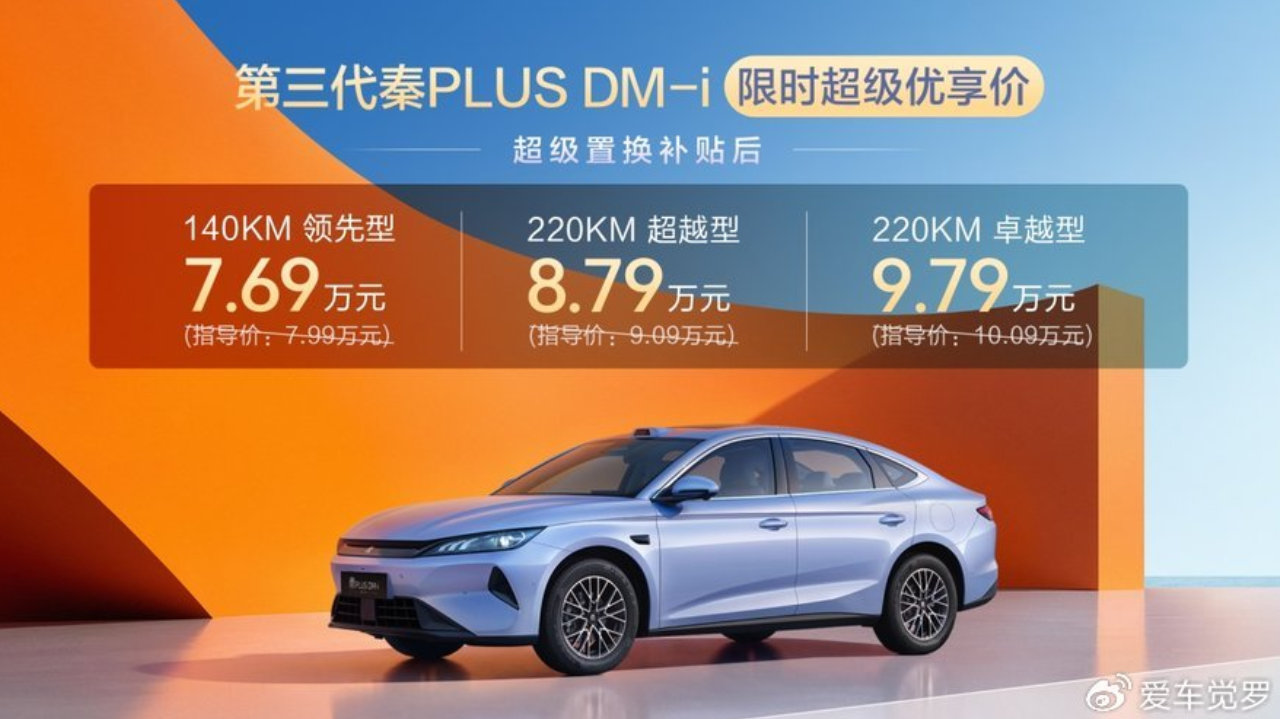 第三代秦PLUS DM-i上市：限时7.69万起，家轿门槛再抬高