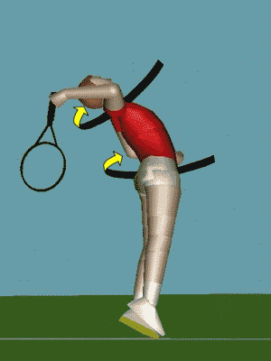 网球发球时的身体跃起与鞭打