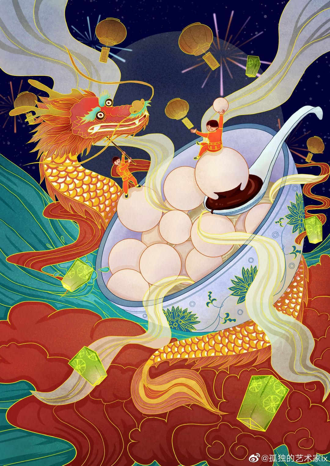 元宵节的插画海报