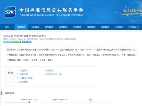 电子后视镜，上线！7月1日起正式实施！