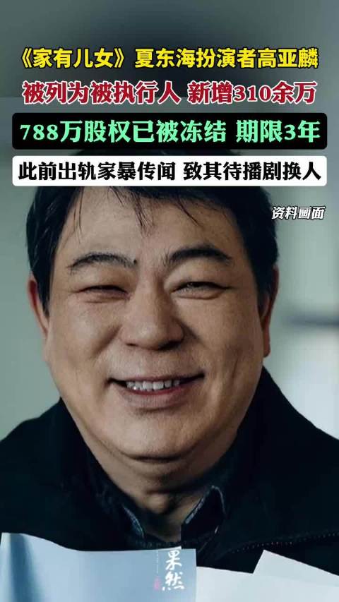 《家有儿女》“夏东海”扮演者高亚麟被列为被执行人，788万元股权已被冻结，期限3年，此前出轨家暴传闻引争议（扬子晚报）
