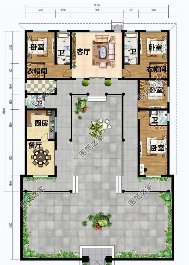 第二款:农村一层自建房屋别墅设计图以及户型图,大户型平房方案