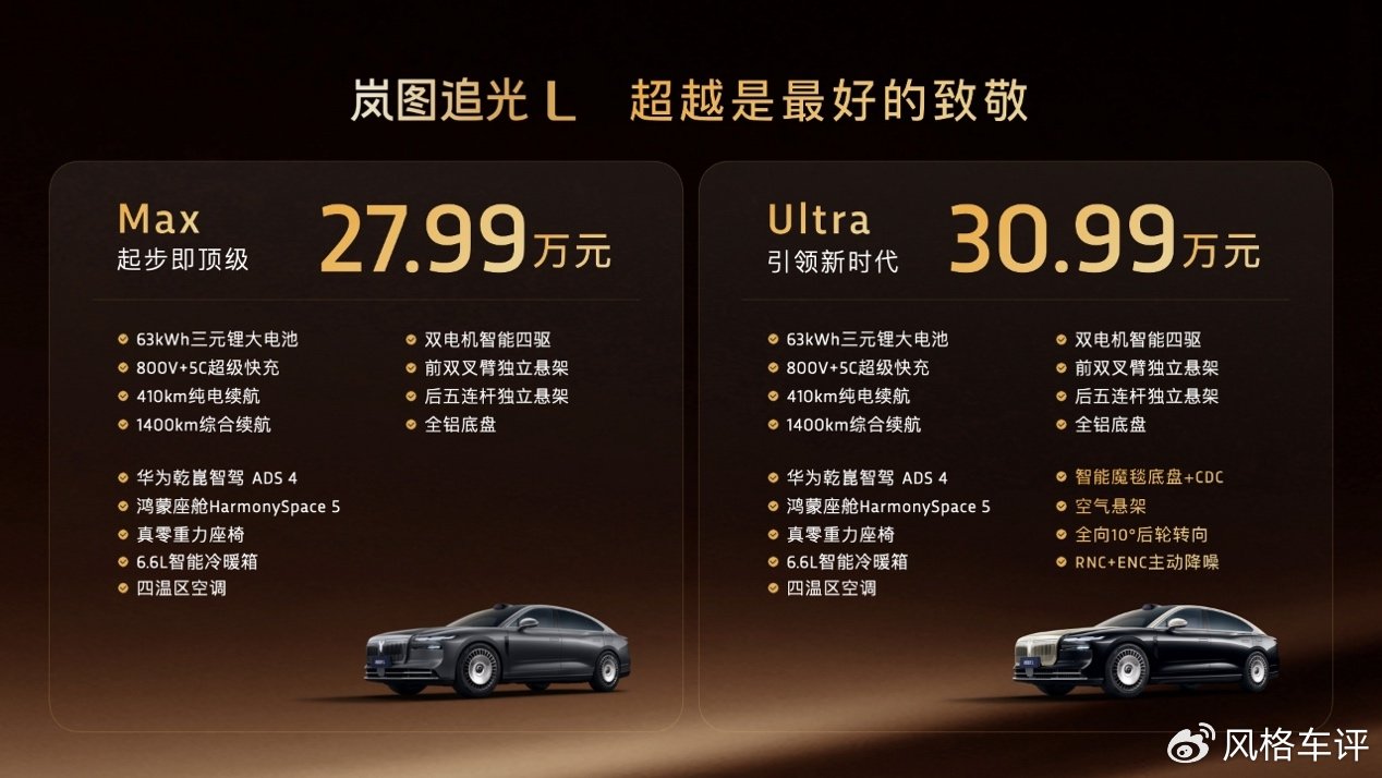 岚图追光L正式上市 售价27.99万元—30.99万元