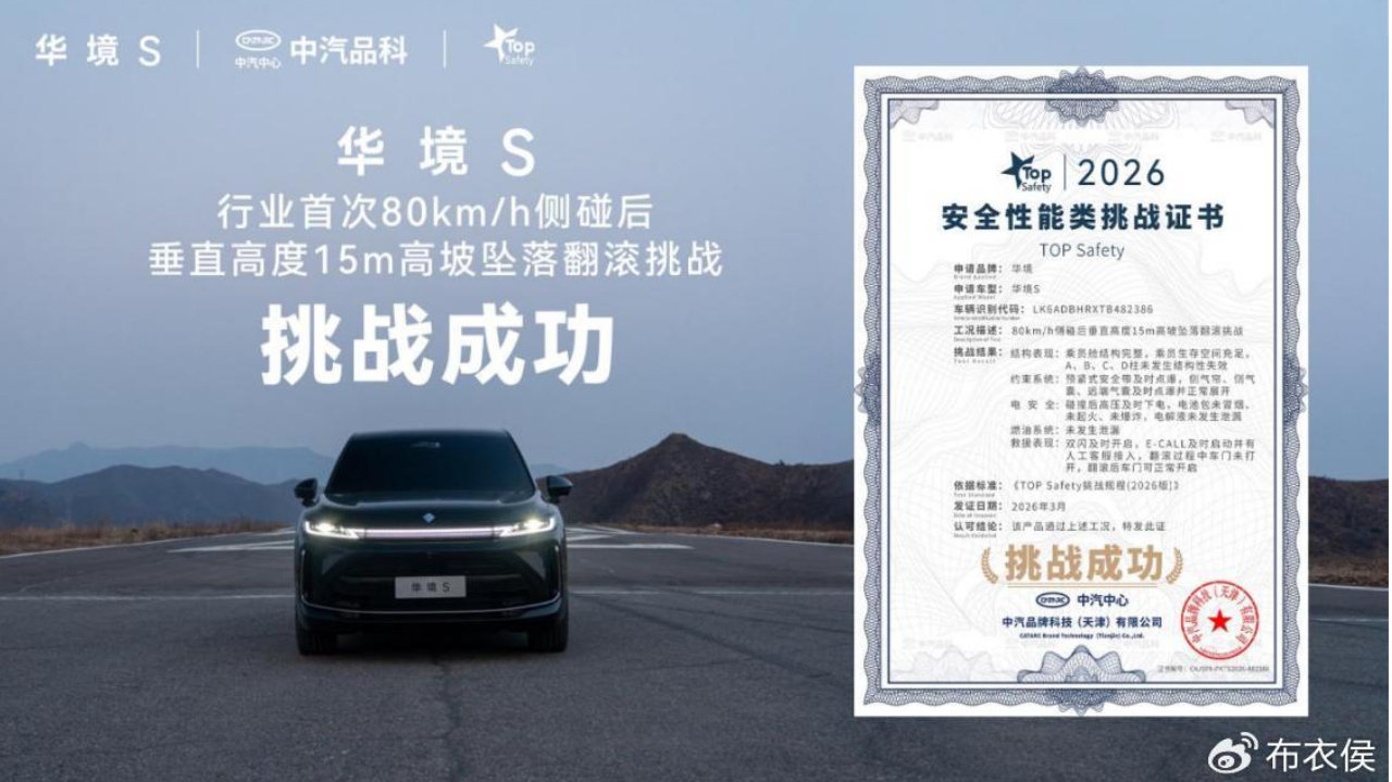 行业首次！华境S通关“双高危”大考获TOP Safety证书