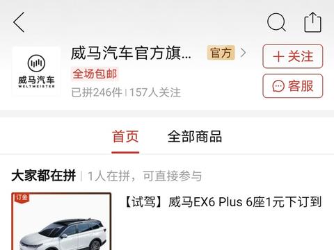 覆盖三大主流电商平台 威马汽车正式入驻拼多多