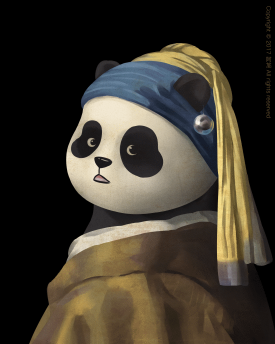 熊猫滚滚穿越进世界名画可爱炸了图
