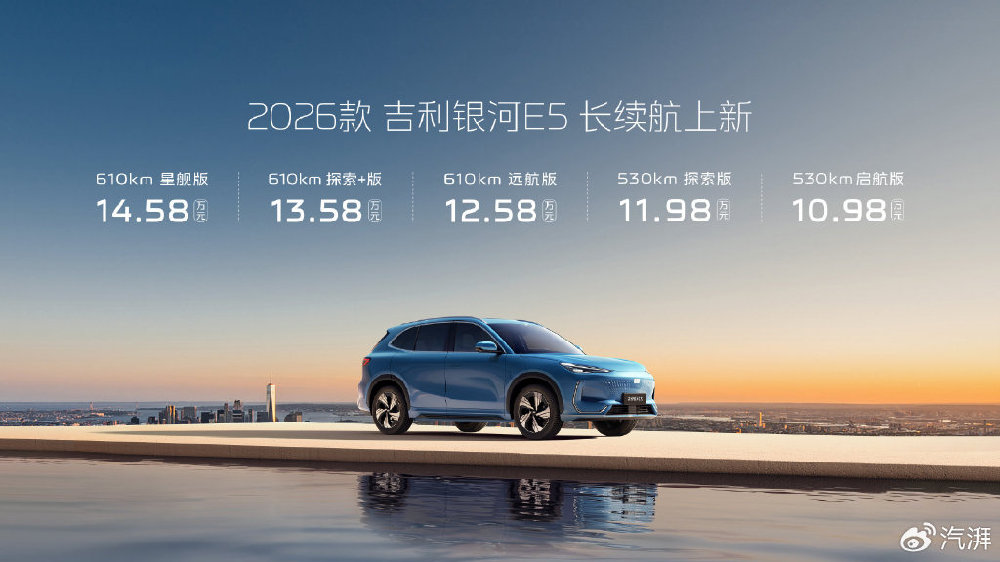 续航全面升级，加量不加价，2026款吉利银河E5售价10.98~14.58万元