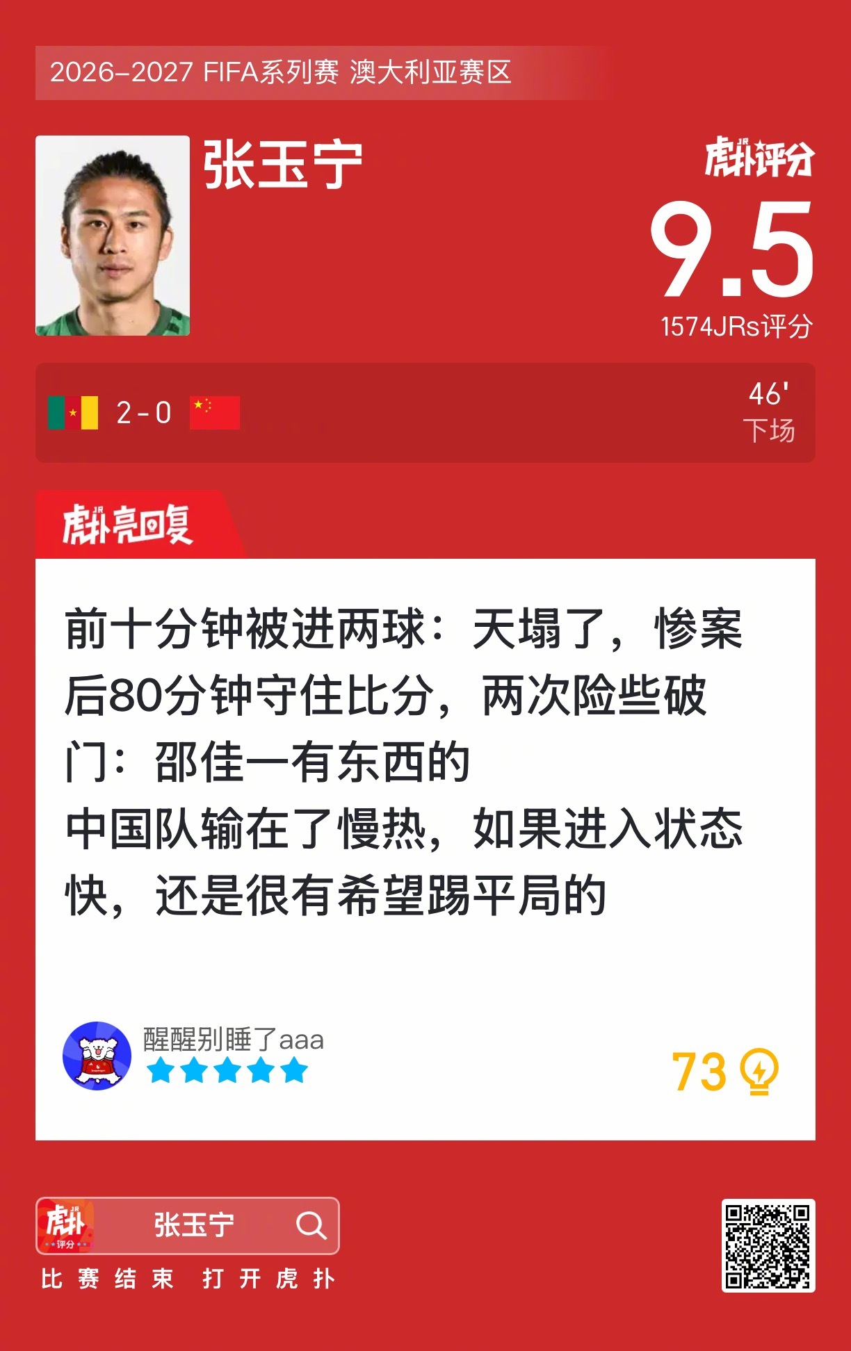 你觉得张玉宁本场比赛表现如何？