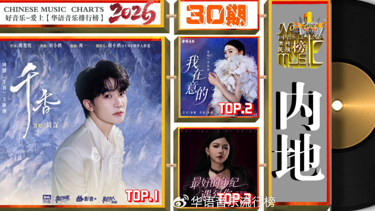 《华语音乐排行榜》2026年第30期“周冠军”刘若英、周深、曾小晏