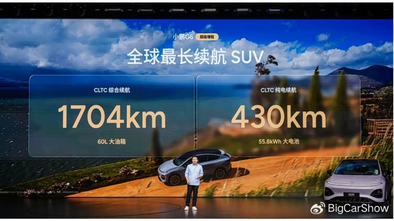 小鹏G6超级增程上市：1704km综合续航，还有谁？