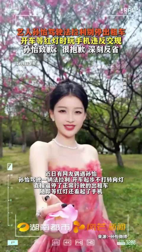 艺人孙怡驾驶法拉利别停出租车，开车等红灯时玩手机违反交规，孙怡致歉：很抱歉 深刻反省_新闻