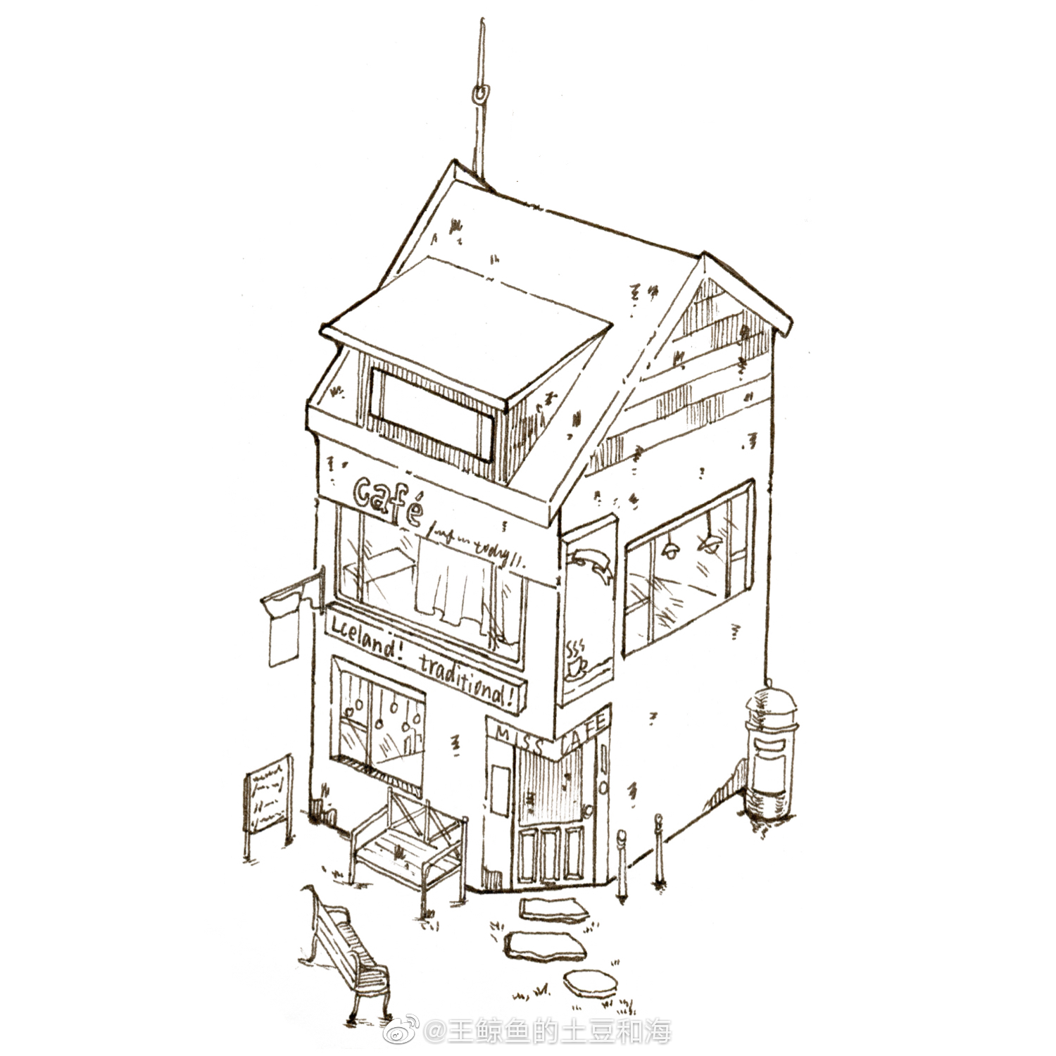 一组建筑物线稿 作者@王鲸鱼的土豆和海
