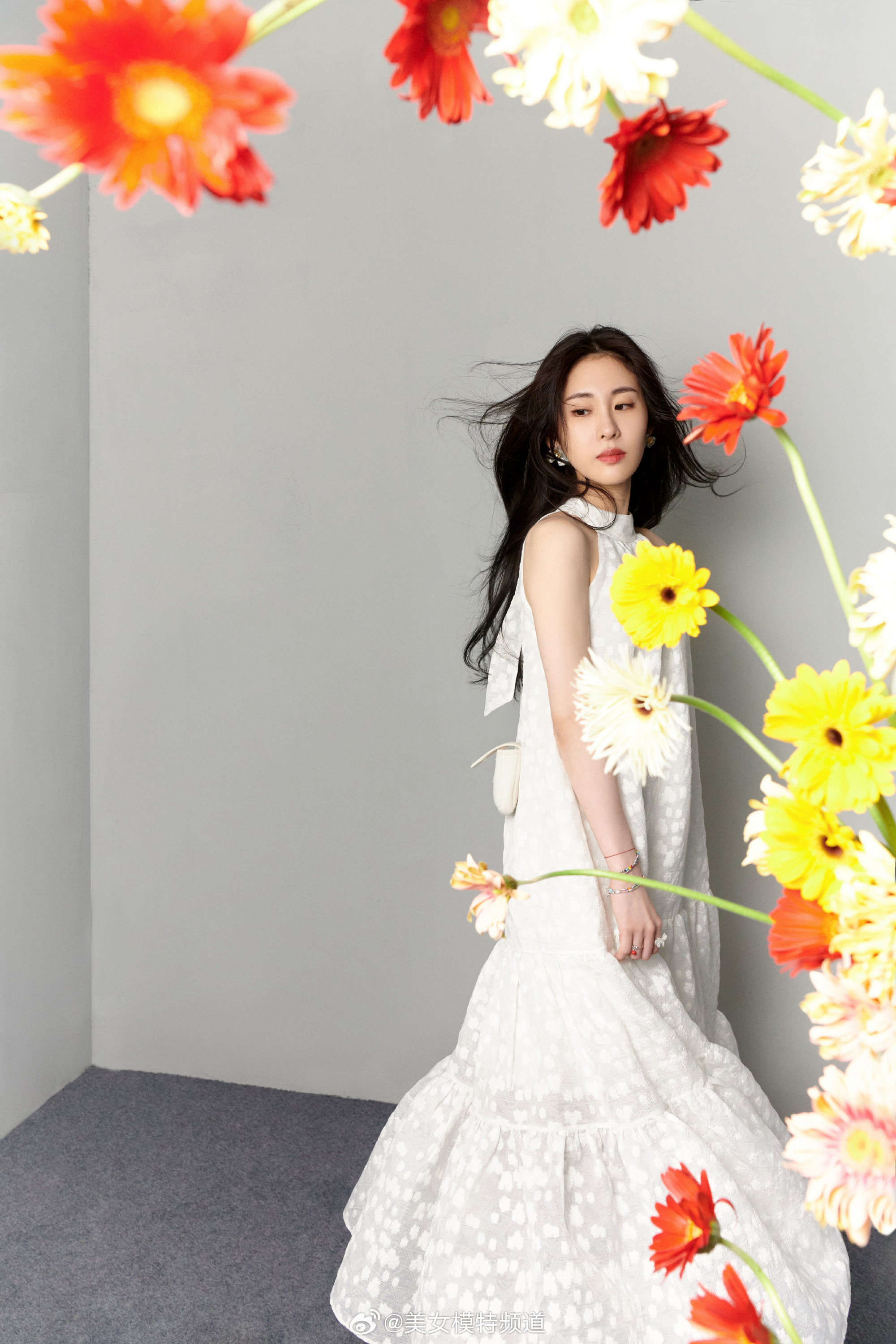 张碧晨轻纱薄裙花间美人