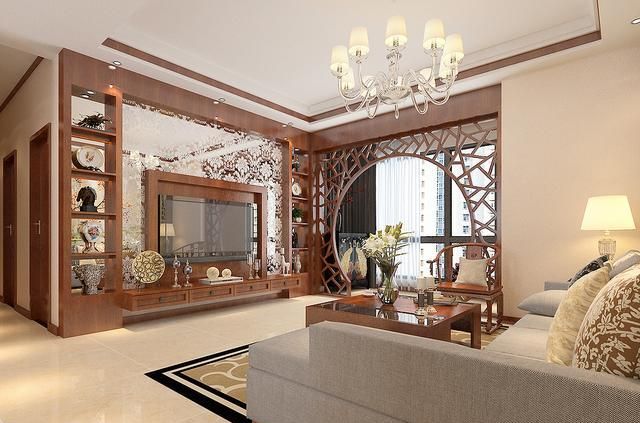 115平米新中式风格,客餐厅装饰造型古香古色,儿童房充满了童趣