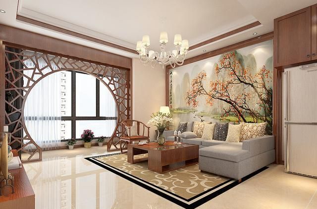 115平米新中式风格,客餐厅装饰造型古香古色,儿童房充满了童趣