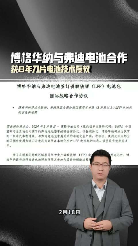 博格华纳与弗迪电池合作，获8年刀片电池技术授权