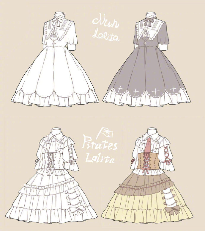 一些关于优雅的lolita女生裙绘制参考,麻竹学起来!画师