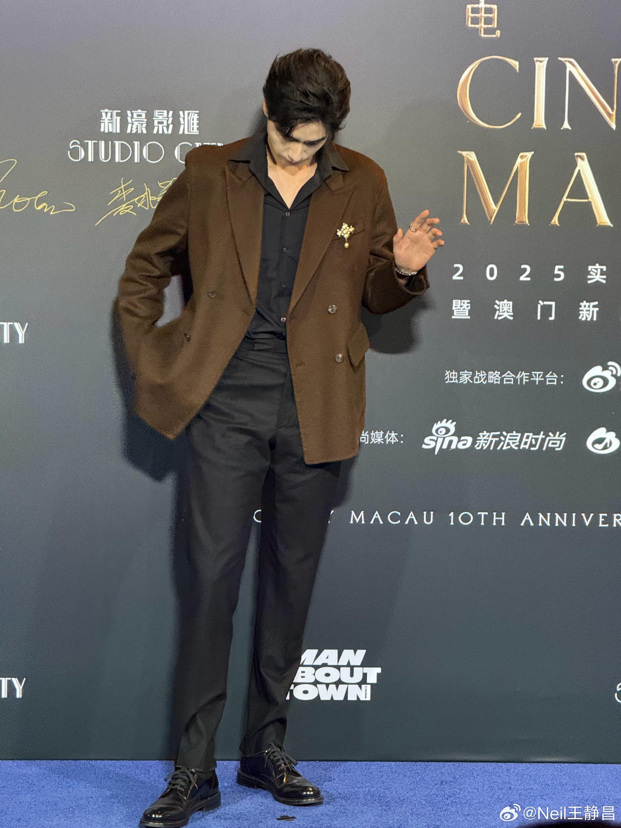 胡一天亮相MAT盛典红毯，穿Prada咖啡色西服