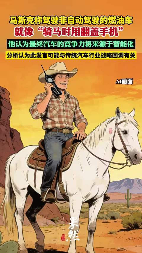 马斯克：驾驶非自动驾驶的燃油车就像“骑马时使用翻盖手机”一样过时